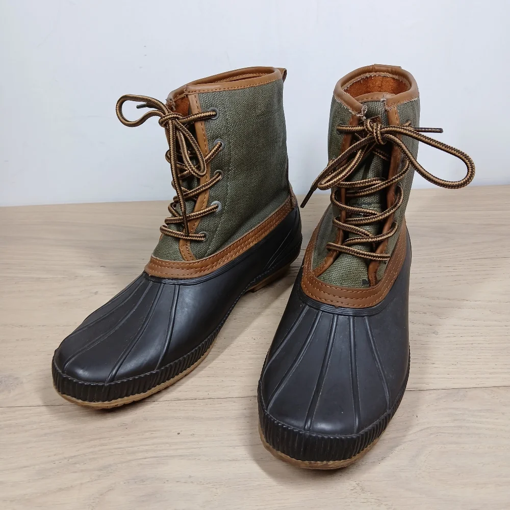 Tommy Hilfiger TMCollins Green Brown Duck Lace-Up Waterproof Winter Boots 1679